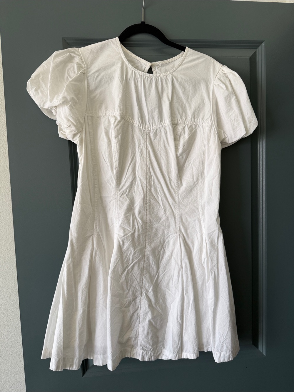 Maeve White Puff-Sleeve Midi Dress